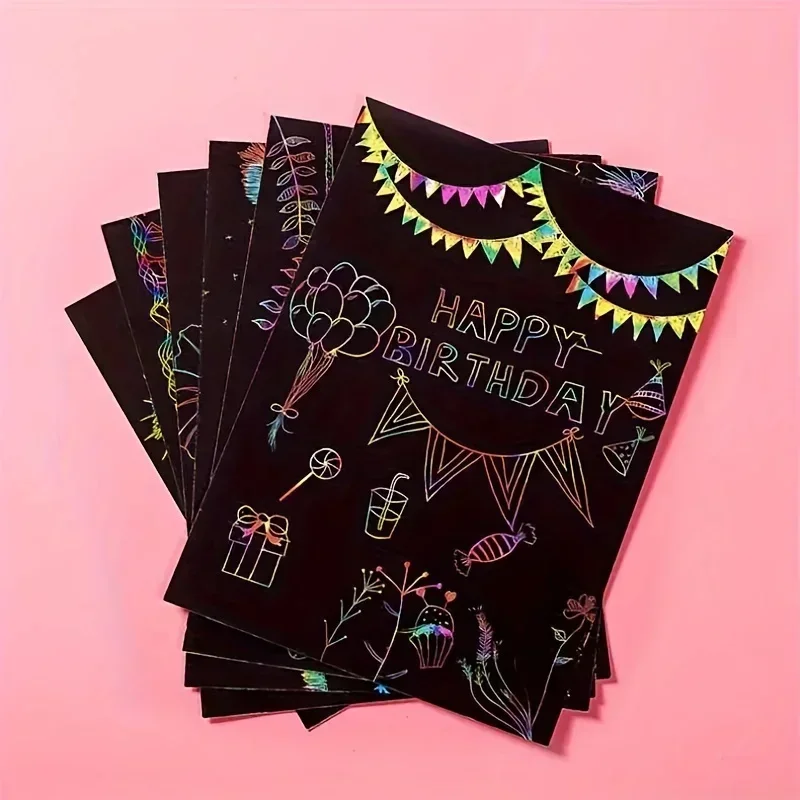 50 قطعة ورقة خدش سحرية 5 قطعة أقلام الخيزران خدش قوس قزح ورق فني خدش طقم الطلاء مع 5 العصي الخشبية هدية عيد ميلاد #5