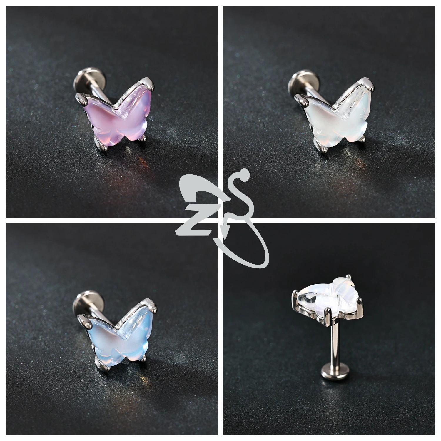 ZS 1 PC 16G Stainless Steel Labret Lip Piercing Women Girls Colorful Moon Butterful Shape Cartilage Tragus Helix Piercings 8MM