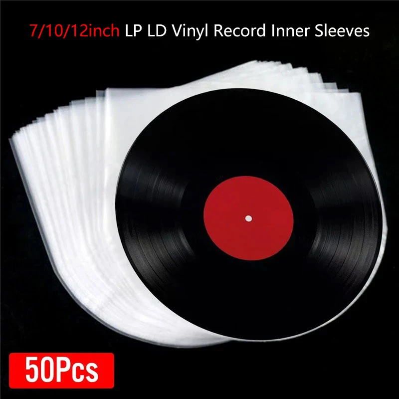 50Pcs 7/10/12 Inch Clear Vinyl Record Protecter LP Record Plastic Bag Anti-static Record Inner Sleeves Packaging Bag Clear Cover