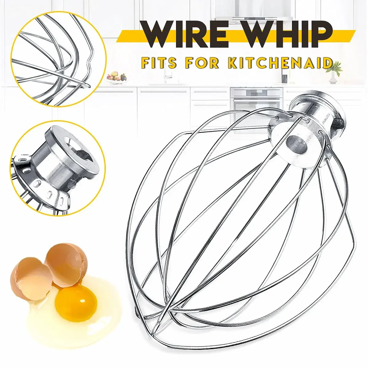 6-Wire Whip Whisk Egg Beater Cream Mixer Stainless steel Attachment For  K5AWW Stand Mixers Milkshake Noodle Maker