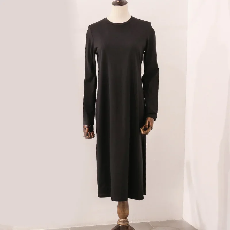 Casual Long Cotton Women Dress Loose Full Sleeve Round Neck Soild Maxi Party Dresses Ladies Robe Female Clothing Hoilday Trip