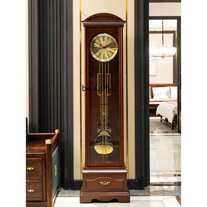 

German new Chinese style floor clock European style retro villa large table clock mechanical American pendulum clock simple