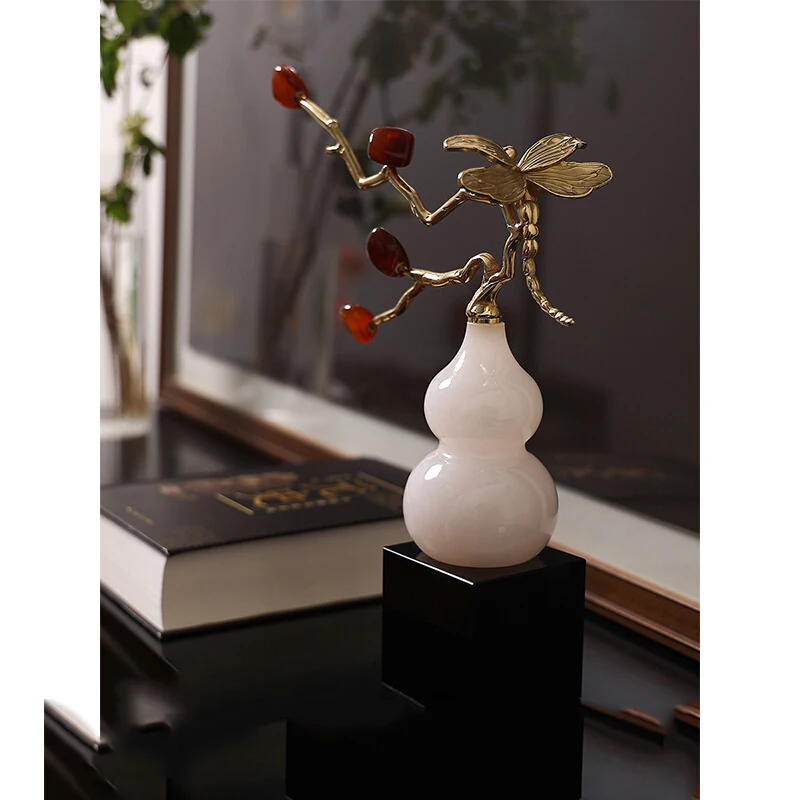 Natural Jade Gourd Ornaments Fu Lu Lin Men Lucky New Chinese Desktop Interior Room Office Table Interior Decor Accessories Gif