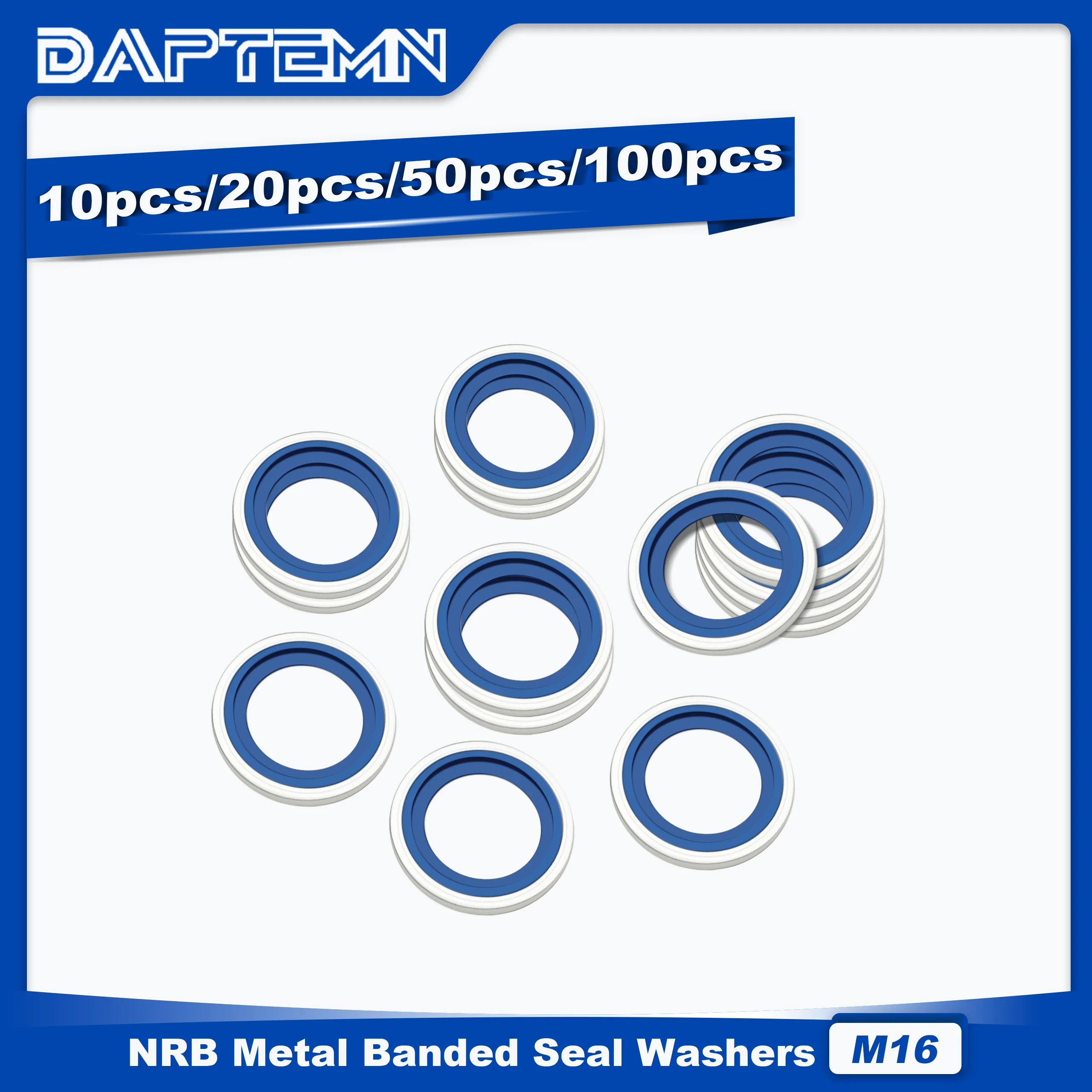 

M16 Metric Bonded Seal Dowty Washer, NBR Zinc-Plated Automotive Self-Centred Seal Rubber Washer, Gasket 10PCS 20PCS 50PCS 100PCS