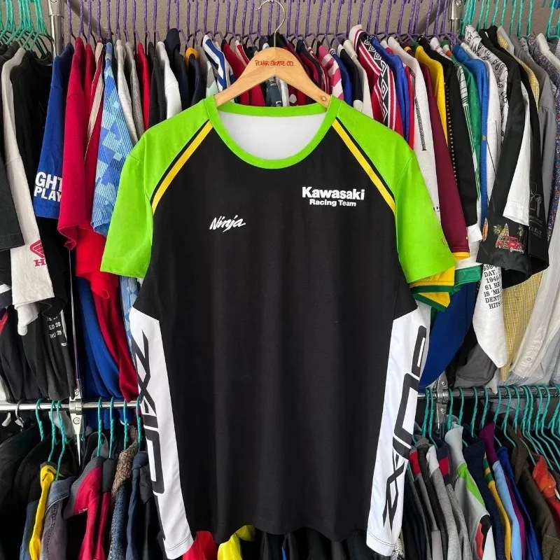

Kawasaki 2025 WSBK Team Color Latest Outdoor T-shirt Classic Summer Adult T-shirt Loose Fit Motorcycle Sports T-shirt