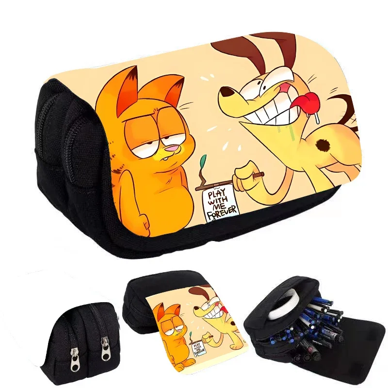 Garfields Pencil Case Odie Pen Bag Double Layer High-capacity Zipper Stationery Box Storage Bag Students Pencil Case Kids Gifts