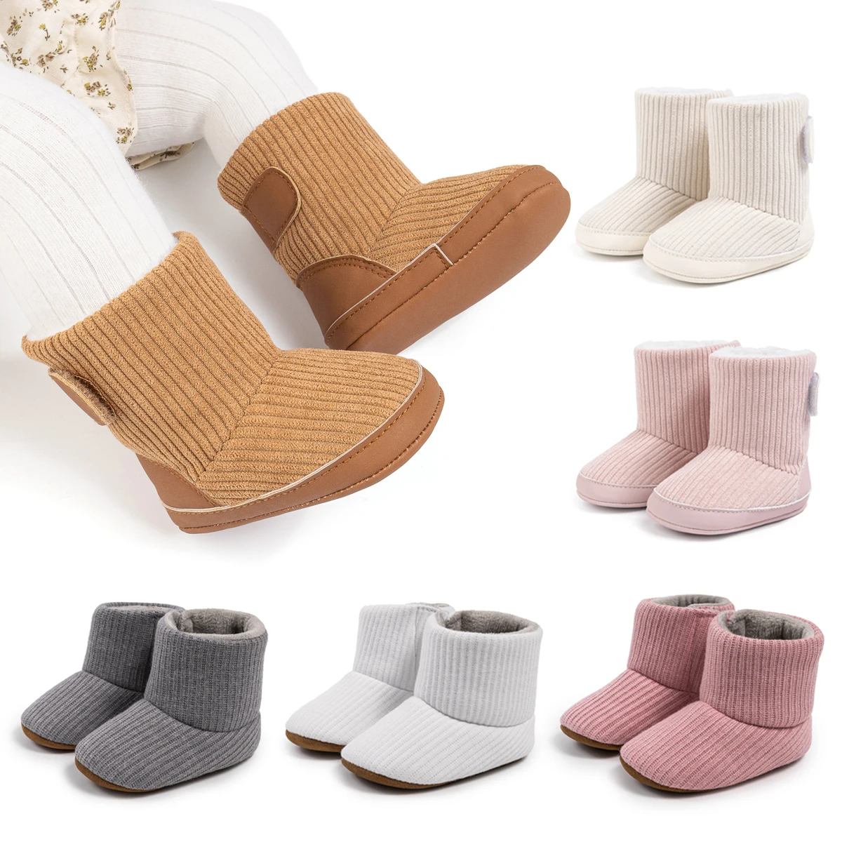 

Сплошной цвет, зимние повседневные пинетки для маленьких мальчиков и девочек, хлопковые высококачественные мягкие противоскользящие теплые вязаные пинетки на плоской подошве для малышей, первые ходунки