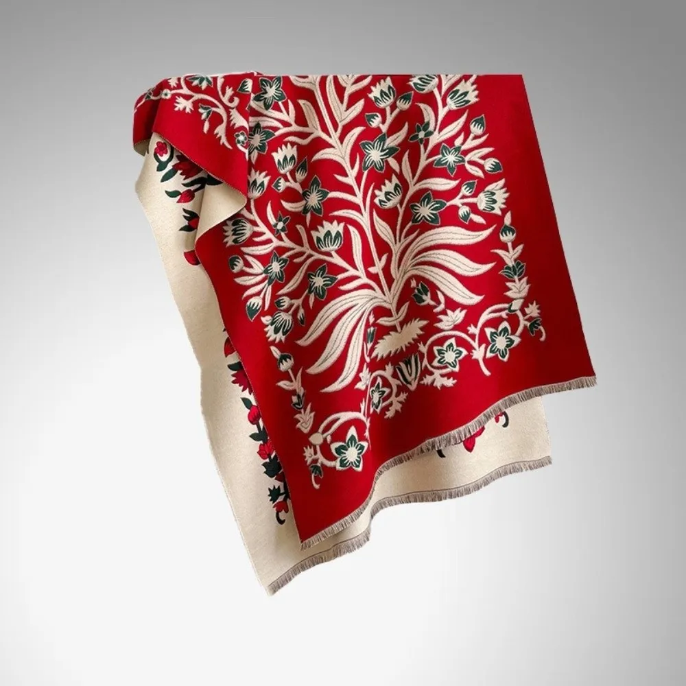 

Double-Sided Pashmina Shawl Floral Jacquard Thick Warm Blanket Scarf Tassel Design Coldproof Floral Jacquard Scarf Winter Season