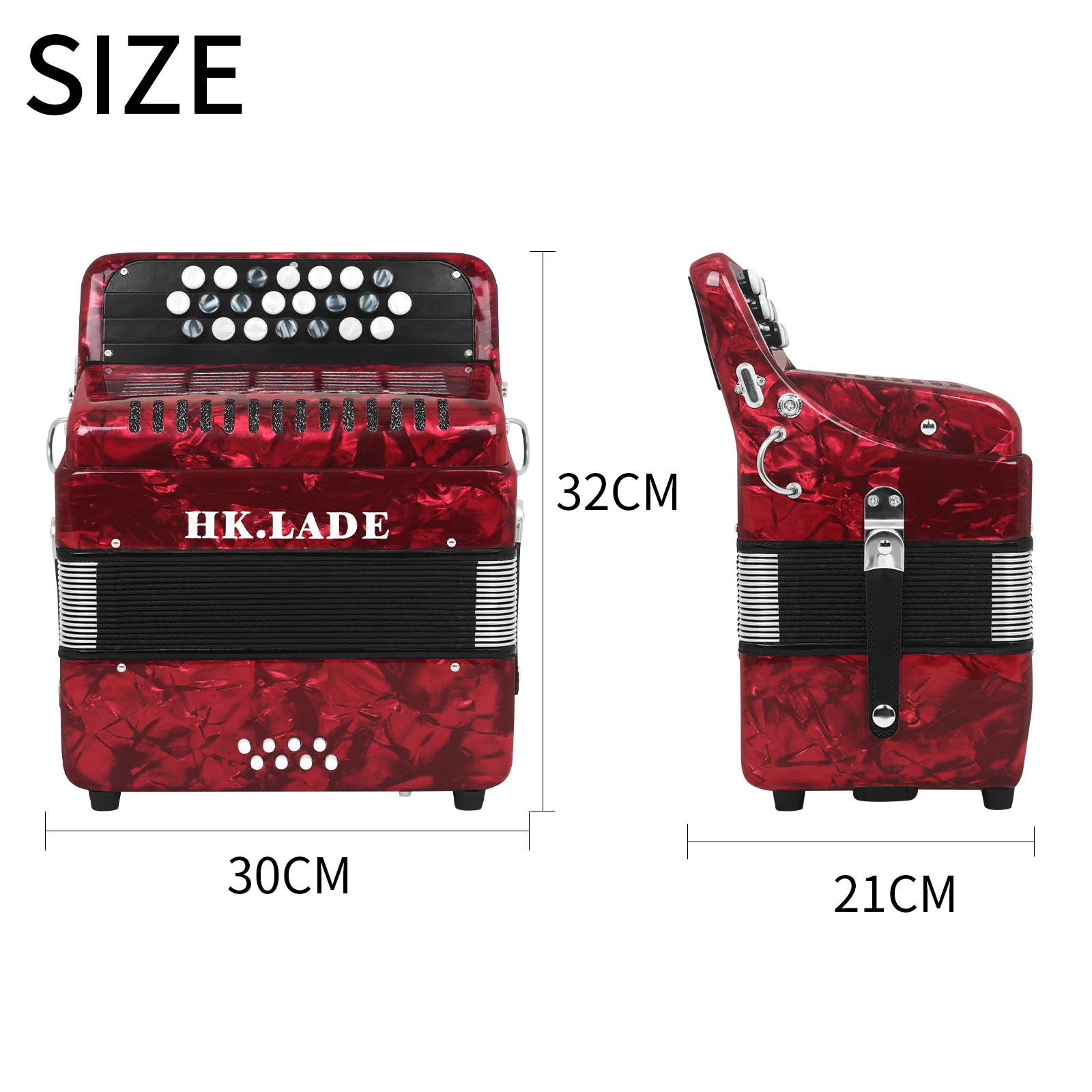 HK.LADE AH-10 22 Key 8 Bass Key Button Style Professional Bayan Accordion Anti Slip Key for Adult Children's Performance