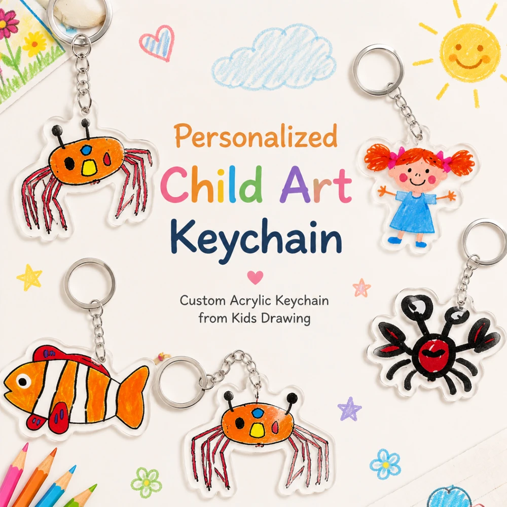 Customized Children Drawing Arcylic Keychain Kid's Artwork Personalized Custom Photo LOGO Car Keyring Jewelry Kids Gifts