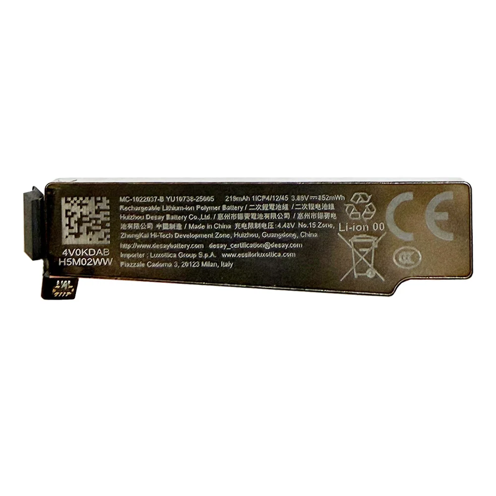 Battery MC-1022037-B For RayBan Meta AI Gen1 Gen2 Wayfarer Headliner Skyler Optics RW4001/2/3/6/13/11 AI Glasses 219mAh