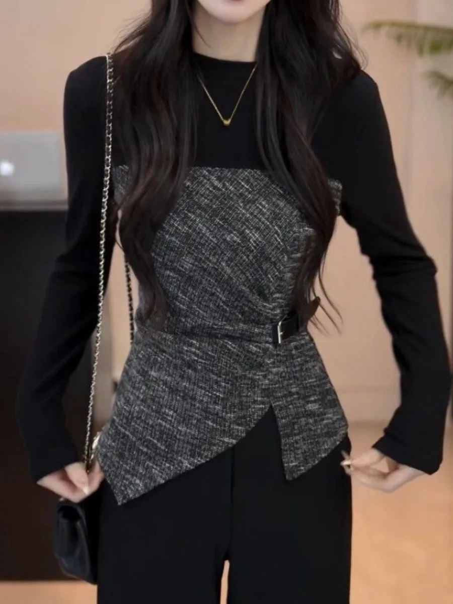 

Ele Long Sve Base irt Внутренняя одежда Одинаковая облегающая верхняя одежда Универсальный осенне-зимний новый модный топ для женщин