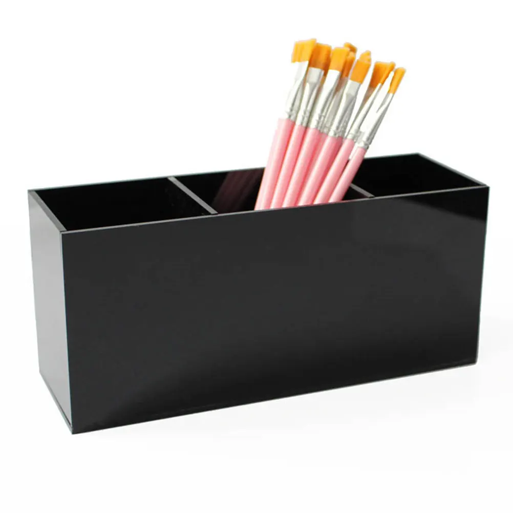 

Sturdy Black Acrylic Pencil Holder Desk Organizer for Pens Markers Scissors Makeup Tools Storage Box Multi-Compartment