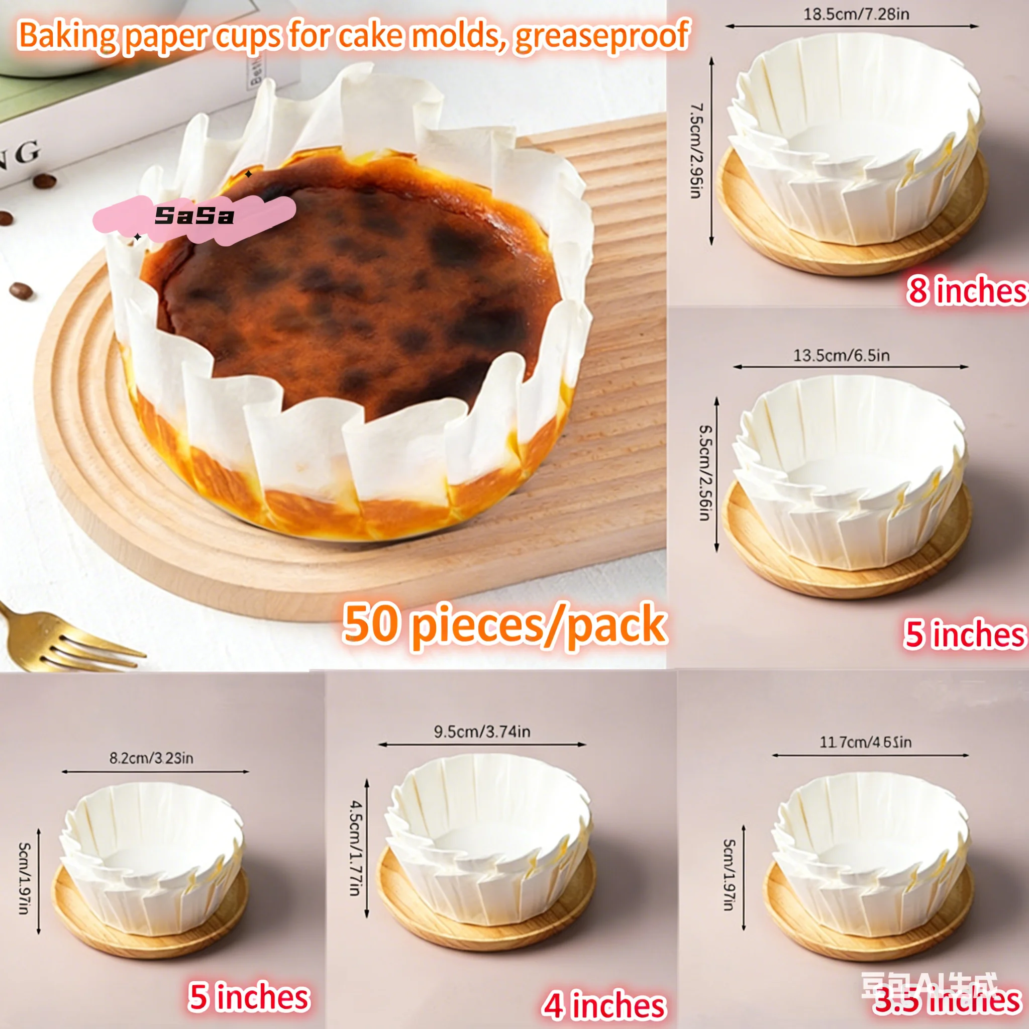 50 Stück, verschiedene Größen, faltbare Cupcake-Förmchen, 8,9 cm, ölbeständige Backförmchen für Hochzeit, Party, Muffin-Kuchenform, Papierfolie