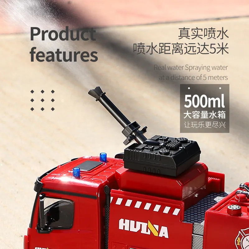 Huina 22 Channels Remote Control Fire Truck Large Size Water Spray Ladder Engineering Vehicle 500ml Water Tank Gift For Adults