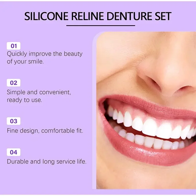 Conjunto de dentadura de silicone para dentes, ajuste confortável, conjunto de dentadura de silicone, hidratante, sorriso, cuidados com os dentes