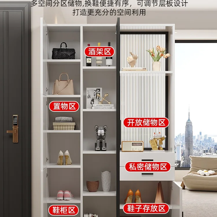Solid wood entrance cabinet facing the door 2025 new light luxury integrated screen rack wine cabinet living room partition