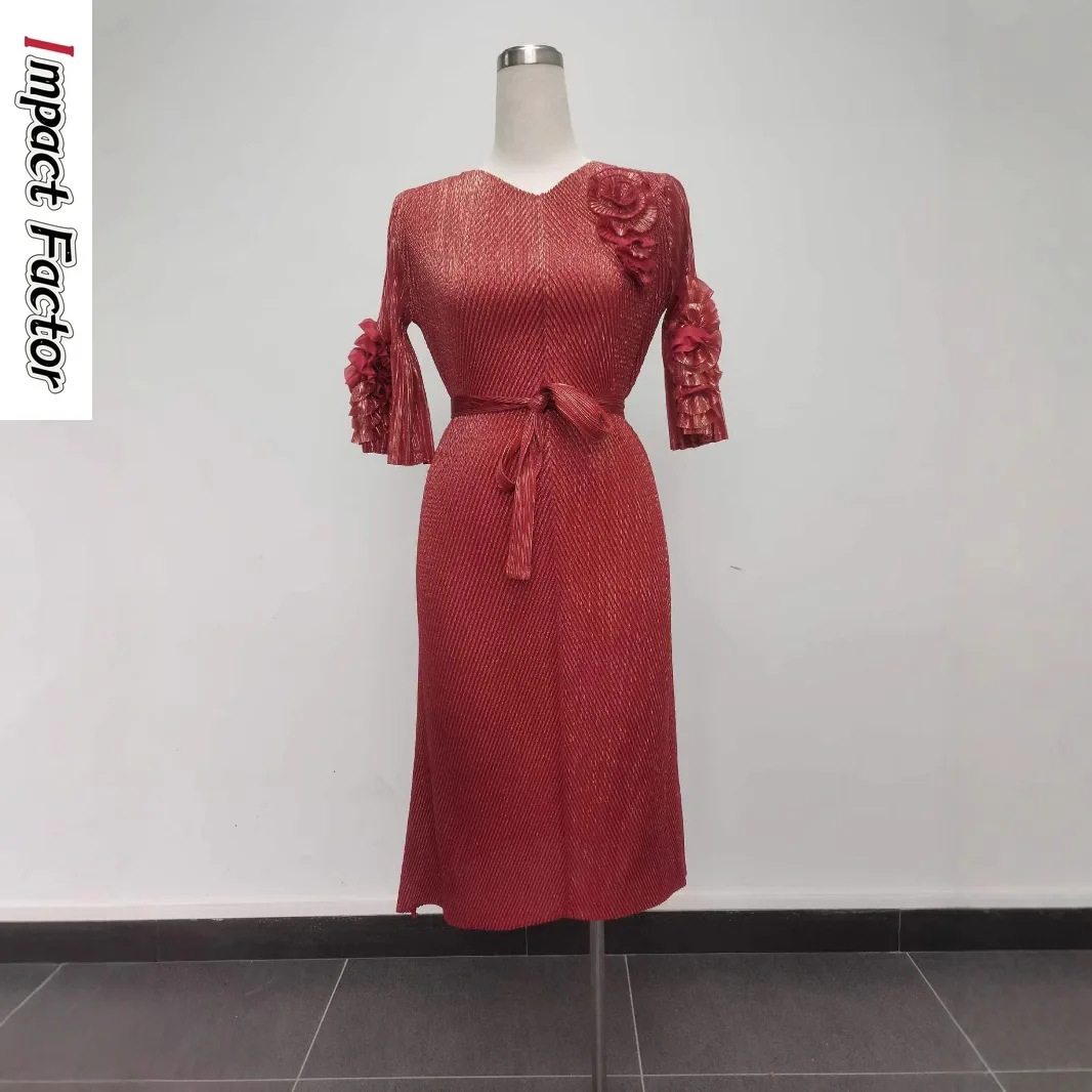 

2025 Miyake Pleated Loose Women's Fashion Dress African Bronzing Loose Temperament Elegant Long Dress Women