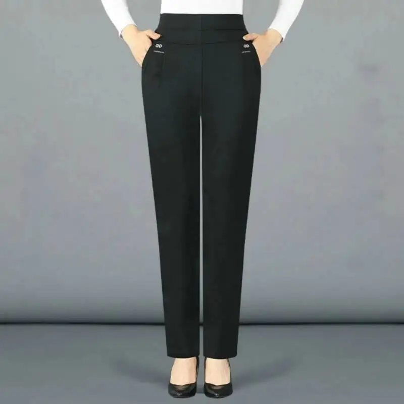2025 Spring Autumn Women's Trousers Casual Elastic High Waist Pants Office Lady Elegant Straight Trousers Pantalon Femme