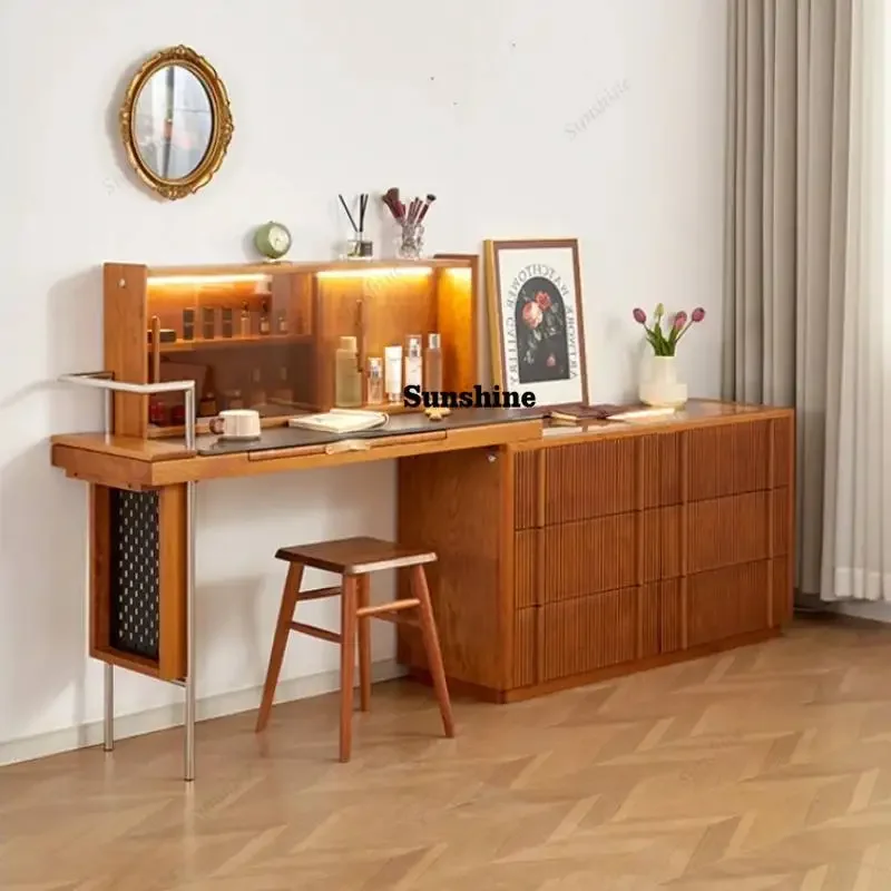 

Роскошный скандинавский туалетный столик из дерева и стекла с выдвижными ящиками для хранения, коричневый, для спальни