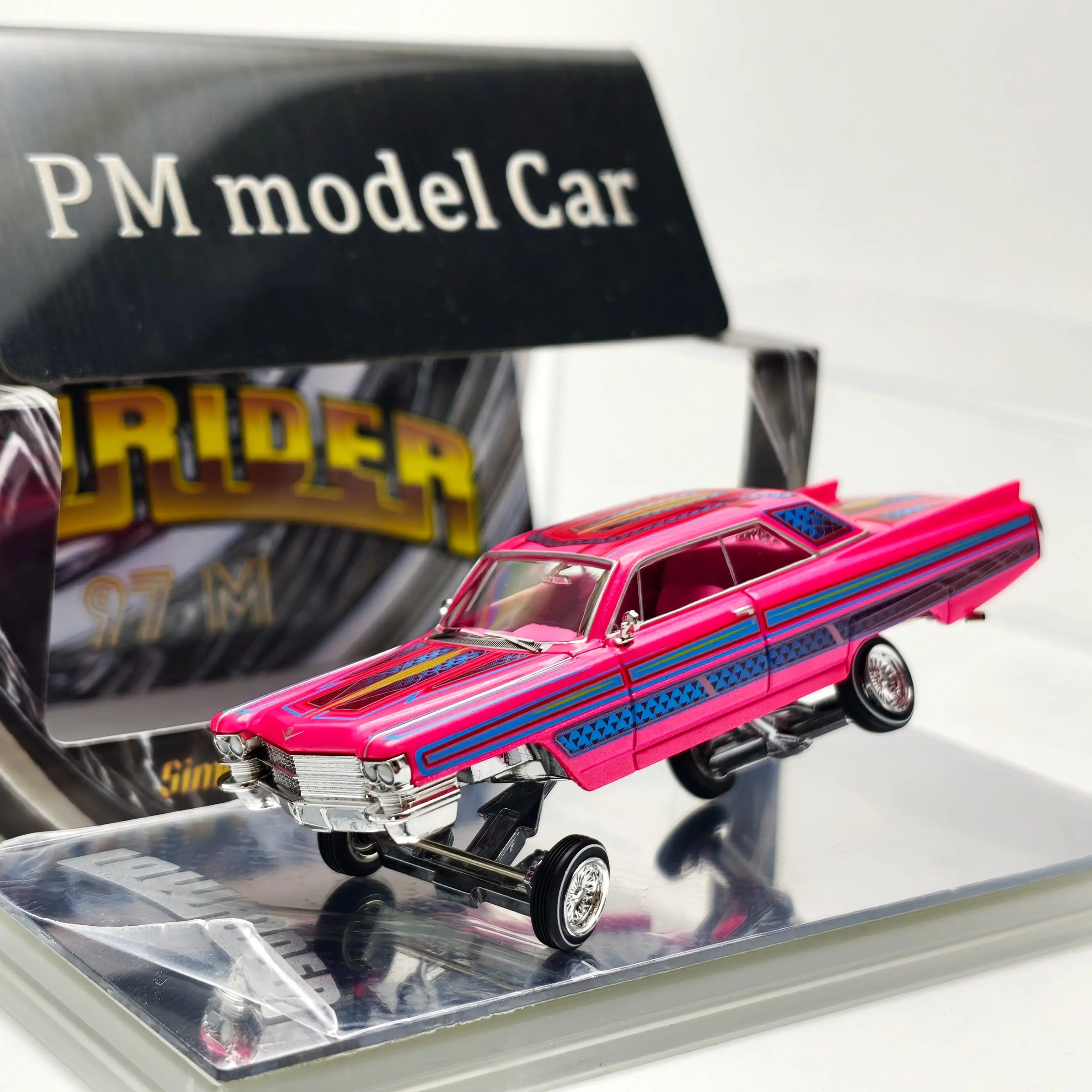 97M 1:64 Cadillac DeVille Low Rider Hydraulic Chassis Modified Version Pink Alloy Diecast Model Car