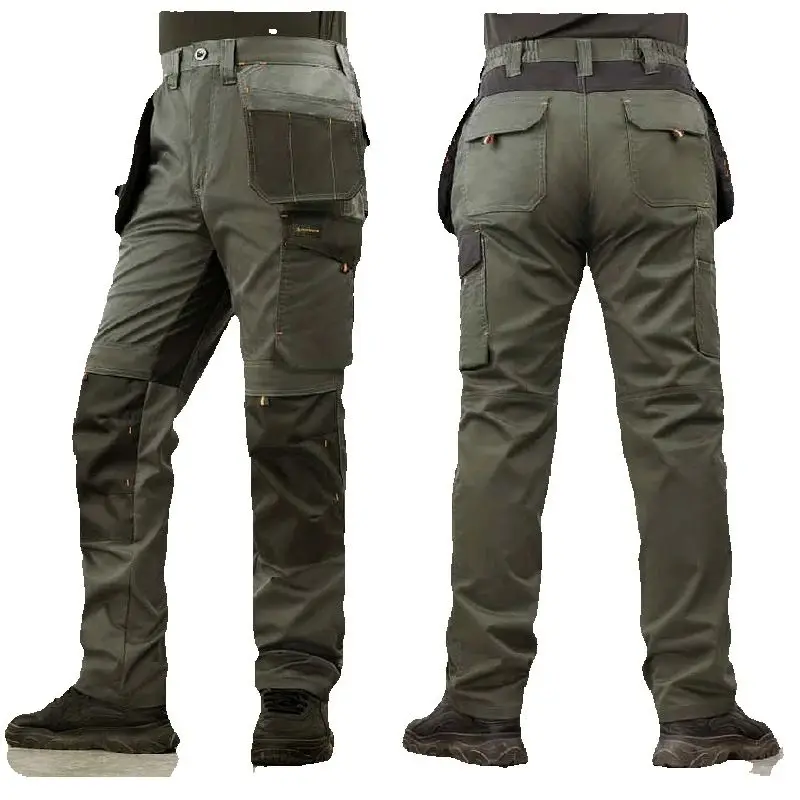 Pantalon de travail en tissu sergé pour hommes, avec coussinet de protection des genoux, pantalon multi-poches pour cyclisme en plein air, pantalon tactique robuste et résistant à l'usure