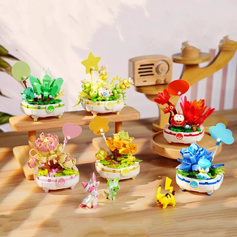 KEEPPLEY Pokemon building block potted plant series Pikachu Togepi Sylveon Sprigatito Fuecoco assembly model children's toys