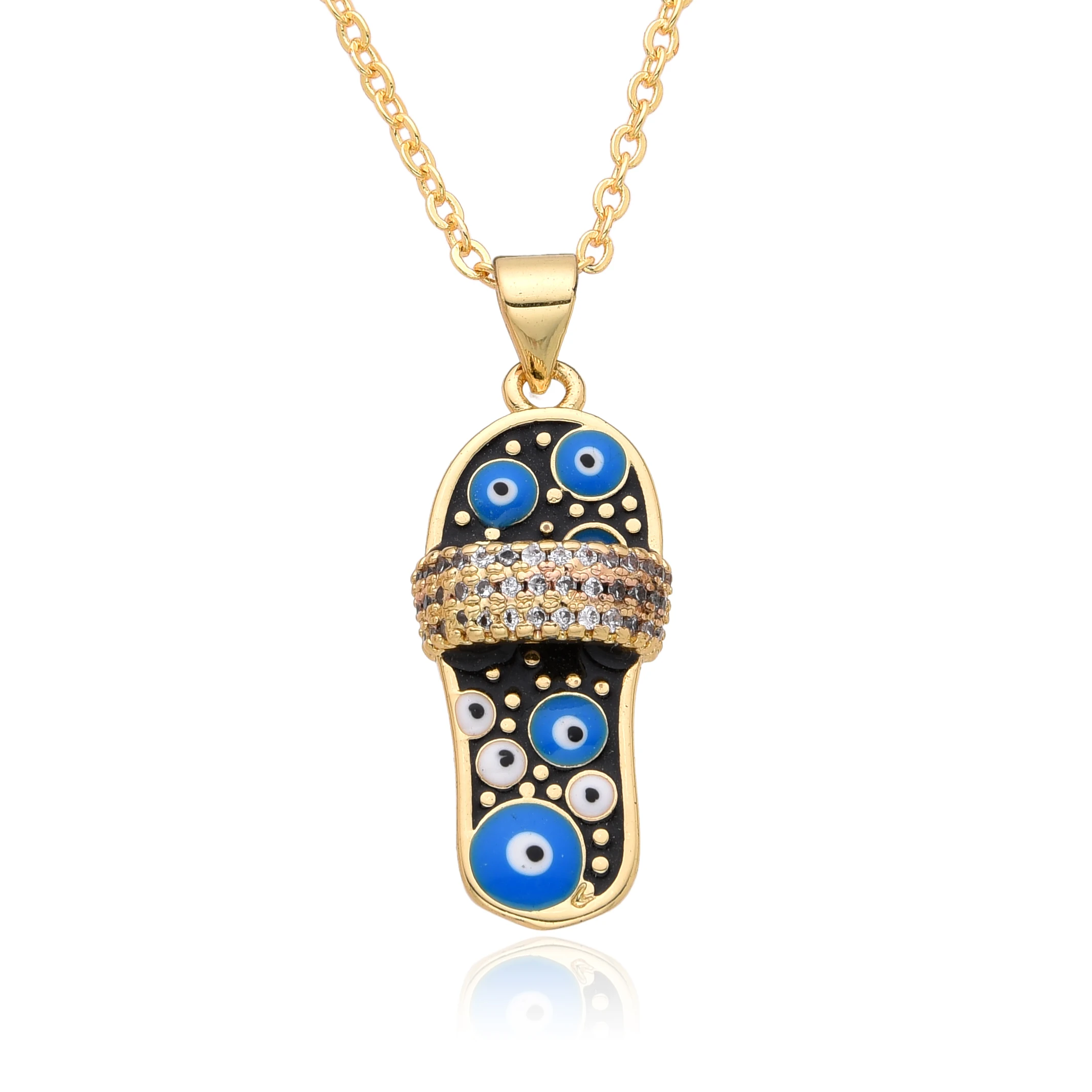 New Y2K Colorful Slipper Charms Inlaid CZ Turkish Evil Eye Necklace for Women Choker Pendant DIY Jewelry Accessories Wholesale