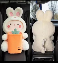 2 in 1 Cute Cartoon Car Tissue Box Creative Short Plush Tissue Box Holder Car Armrest Storage Boxes Stowing Tidying