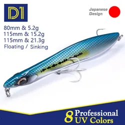 D1 Pencil Popper Fishing Lure Wobblers 80mm 115mm Floating Sinking Artificial Hard Bait 2021 Pecsa Tackle