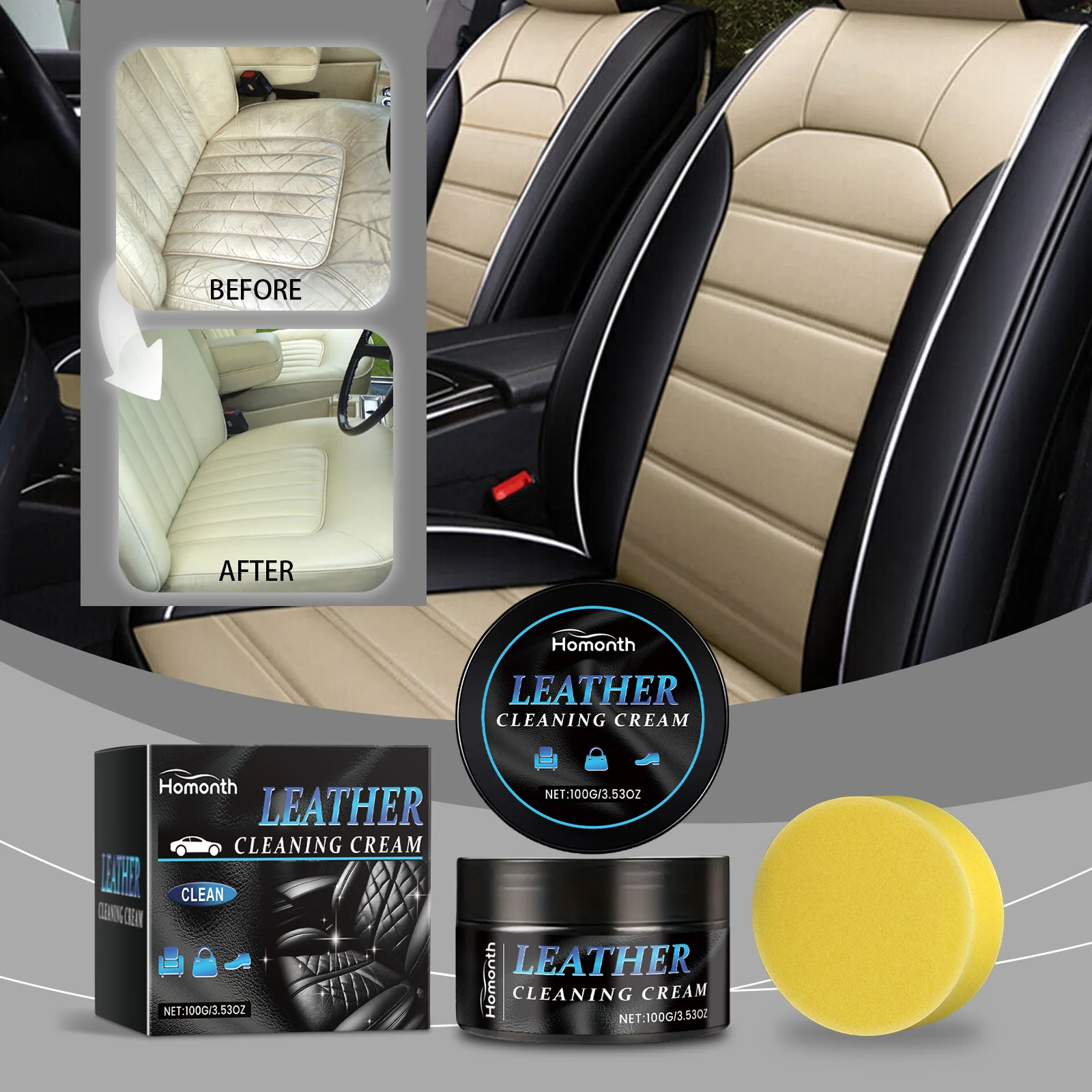 

Восстановитель салона автомобиля, восстановление кожаных сидений автомобиля, обеззараживающий кондиционер с губкой, очиститель салона автомобиля