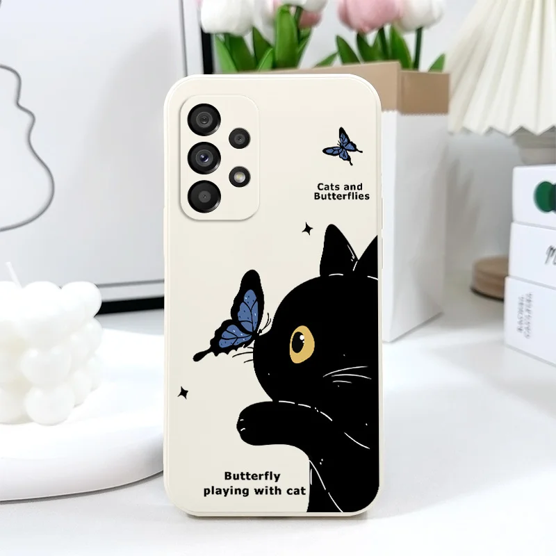Cat Butterfly Case For Samsung Galaxy A73 A53 A33 A23 A13 A03 A72 A52 A52S A32 A22 A12 A02 A02S A71 A51 A31 A21S 4G 5G Cover