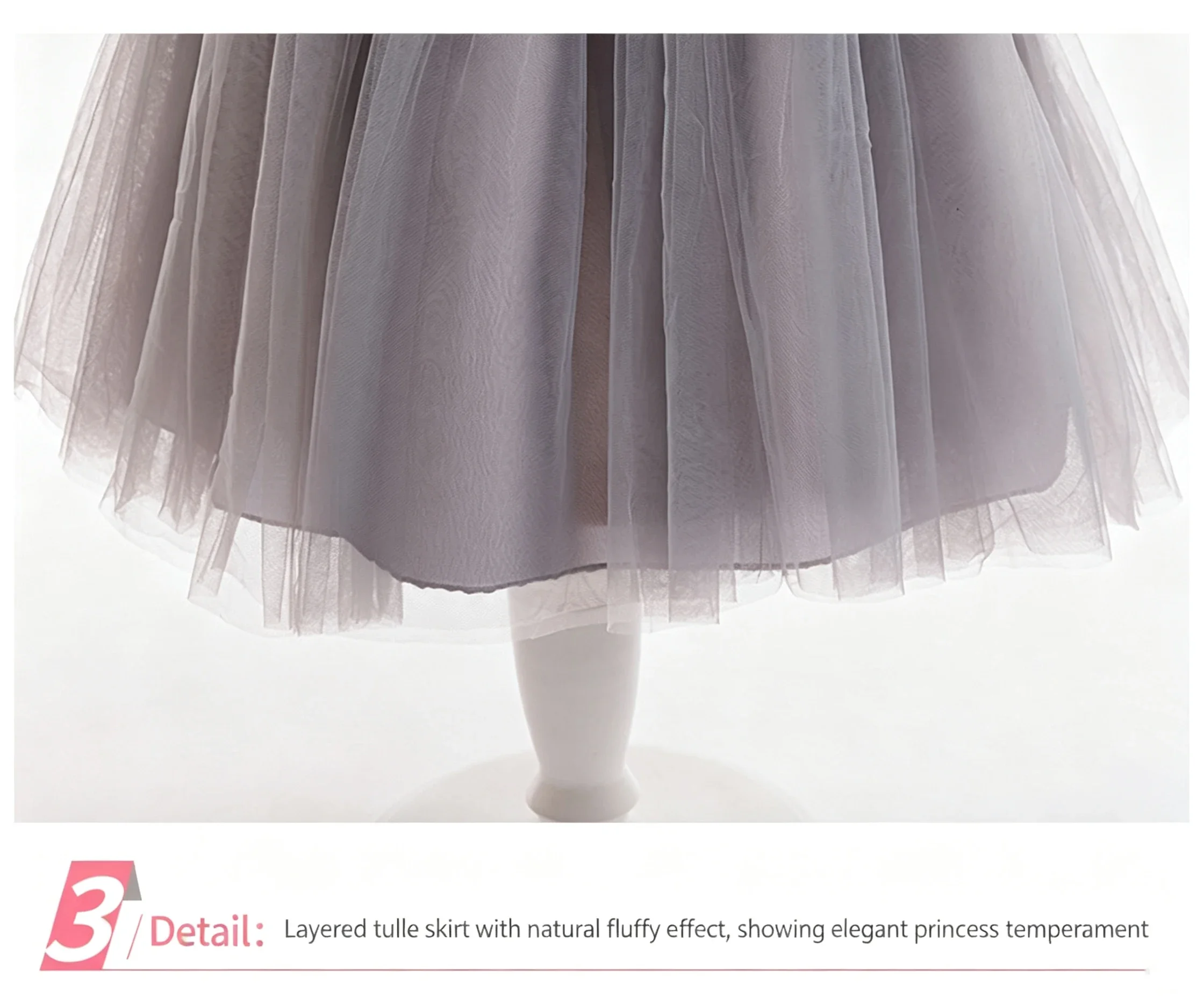 Graues Clown-Kostümkleid für kleine Mädchen mit langen transparenten Netzärmeln und roten Pompons für Kinder, Halloween, Karneval, Geburtstagsfeier. – Detail 18
