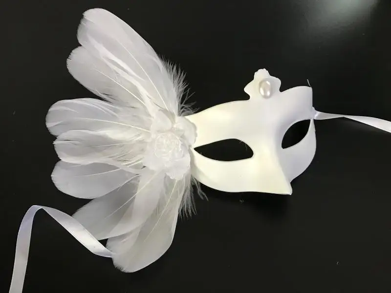 The product can be customized.Mask masquerade princess mask men and women feather flower lace full face white gold