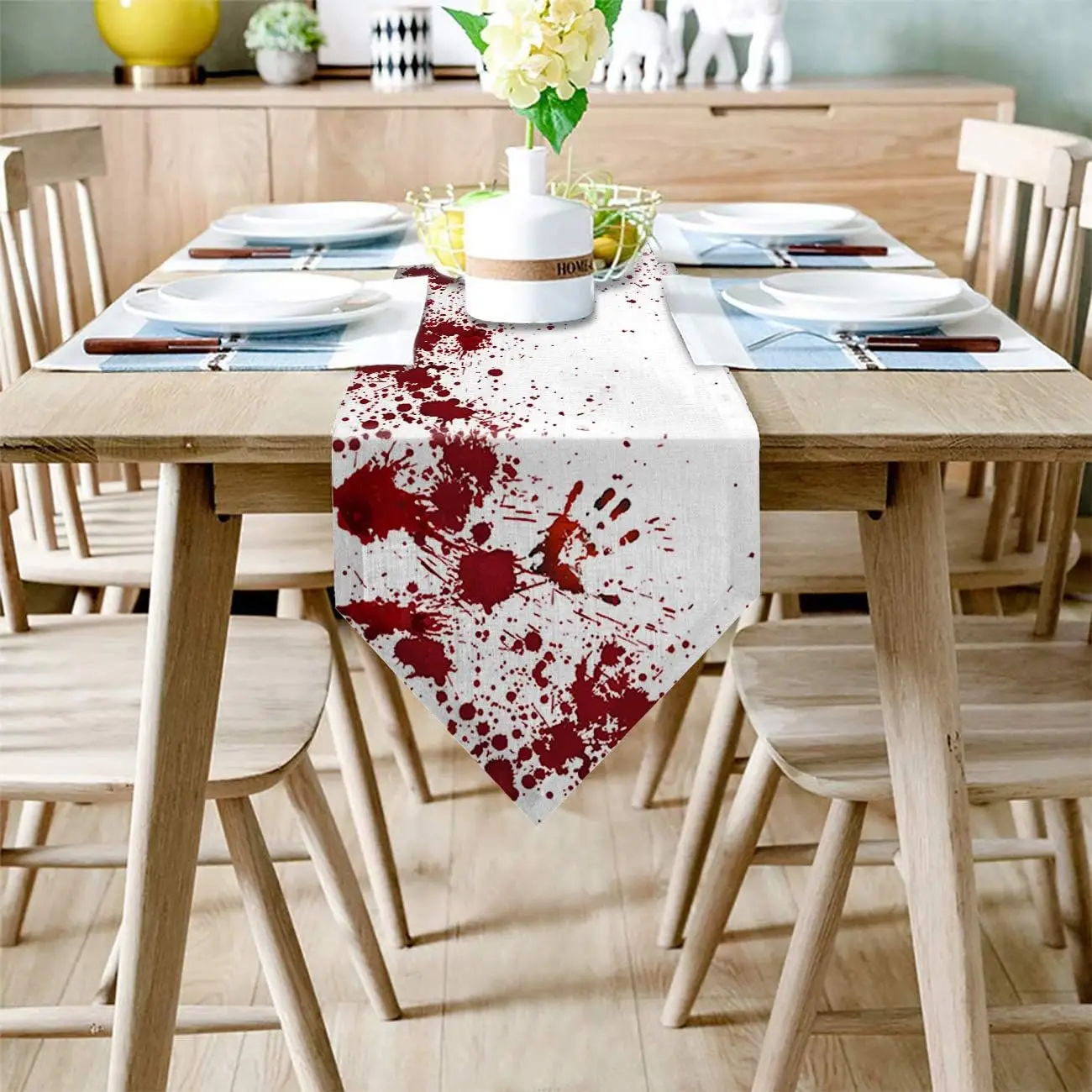 Halloween Horror Bloody Linen Table Runners for Dinner Holiday Party Decor Fall Dresser Scarves for Kitchen Dining Table Decor