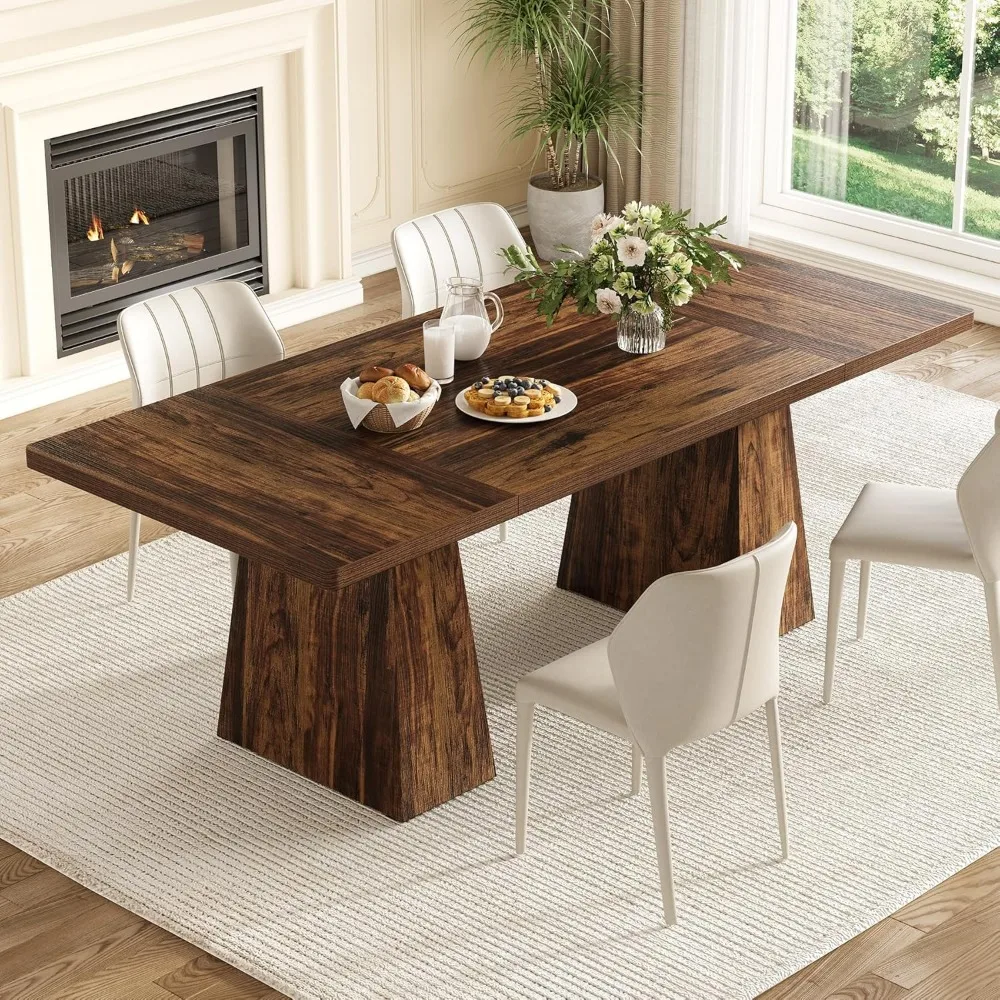 

LITTLE TREE Dining Table for 6 People, Wooden Dining Table, Rectangle Table with Heavy Duty Legs, Modern Dining Table for Kitche