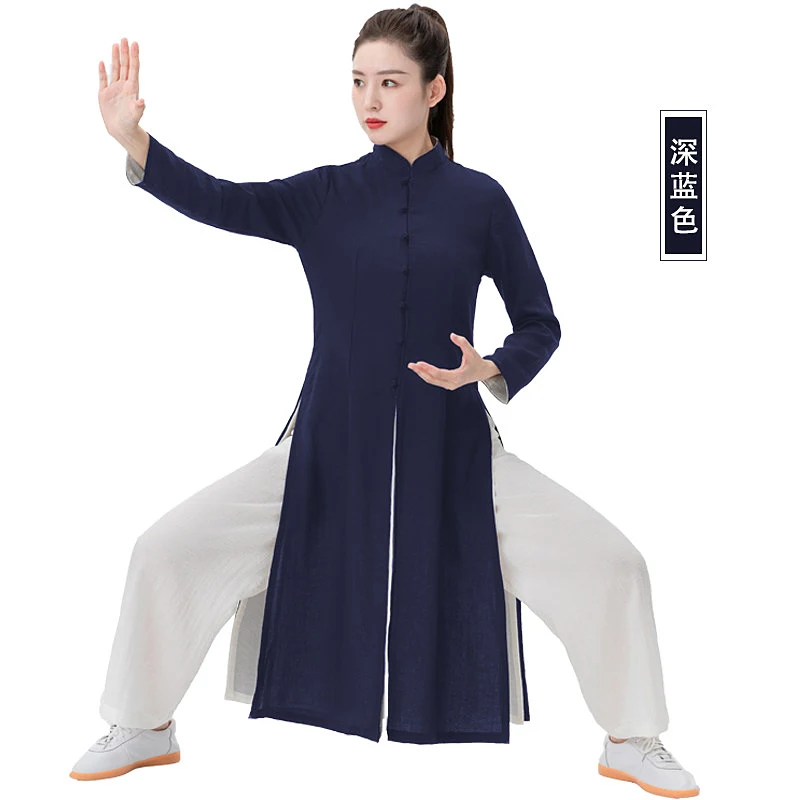 Women's Linen Cotton Tai Chi Uniform - Chinese Style Long Sleeve Flowy Martial Arts Outfit for Spring Autumn Practice