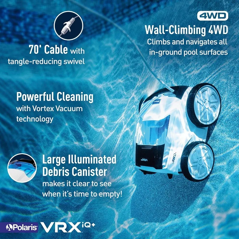 Polaris VRX iQ+ Smart Robotic Pool Cleaner with iAquaLink Control, Extra Long 70' Cable w/Tangle reducing Swivel