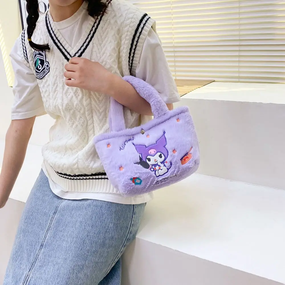 Anime Sanrio Hello Kitty My Melody Cinnamoroll Kulomi Handbag Plush Shoulder Bag Soft Cosmetic Bag Coin Purse Christmas Gifts