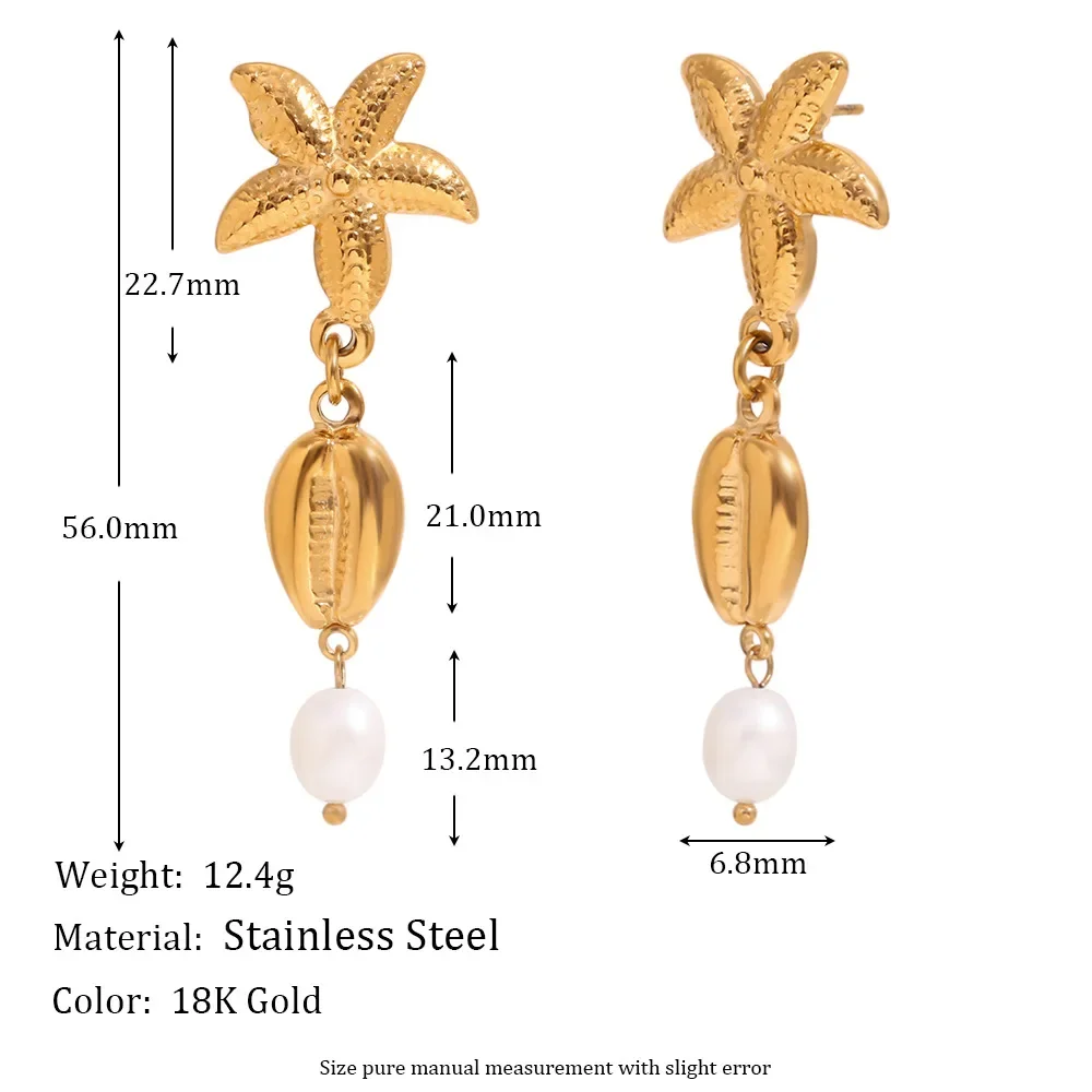 Vintage Explosive Earrings Starfish Conch Splicing Pendant Fringe Stud Earrings Women Girl Gift