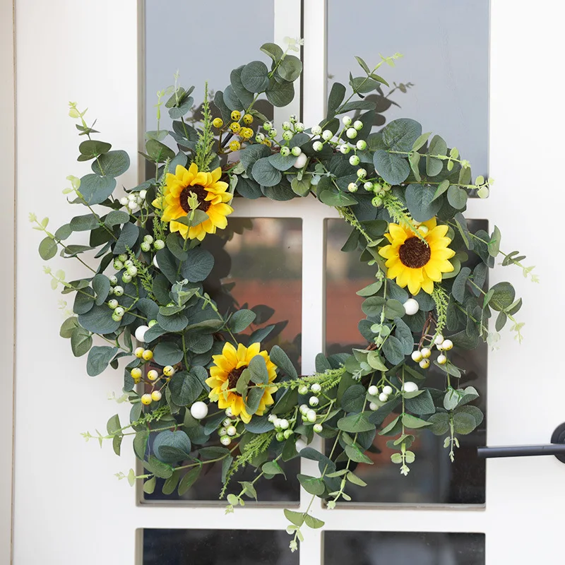 

Весенний дом ins пасторальный эвкалипт желтый цветочный венок дверь висит ресторан отель гостиная подвеска в виде рождественской елки декор