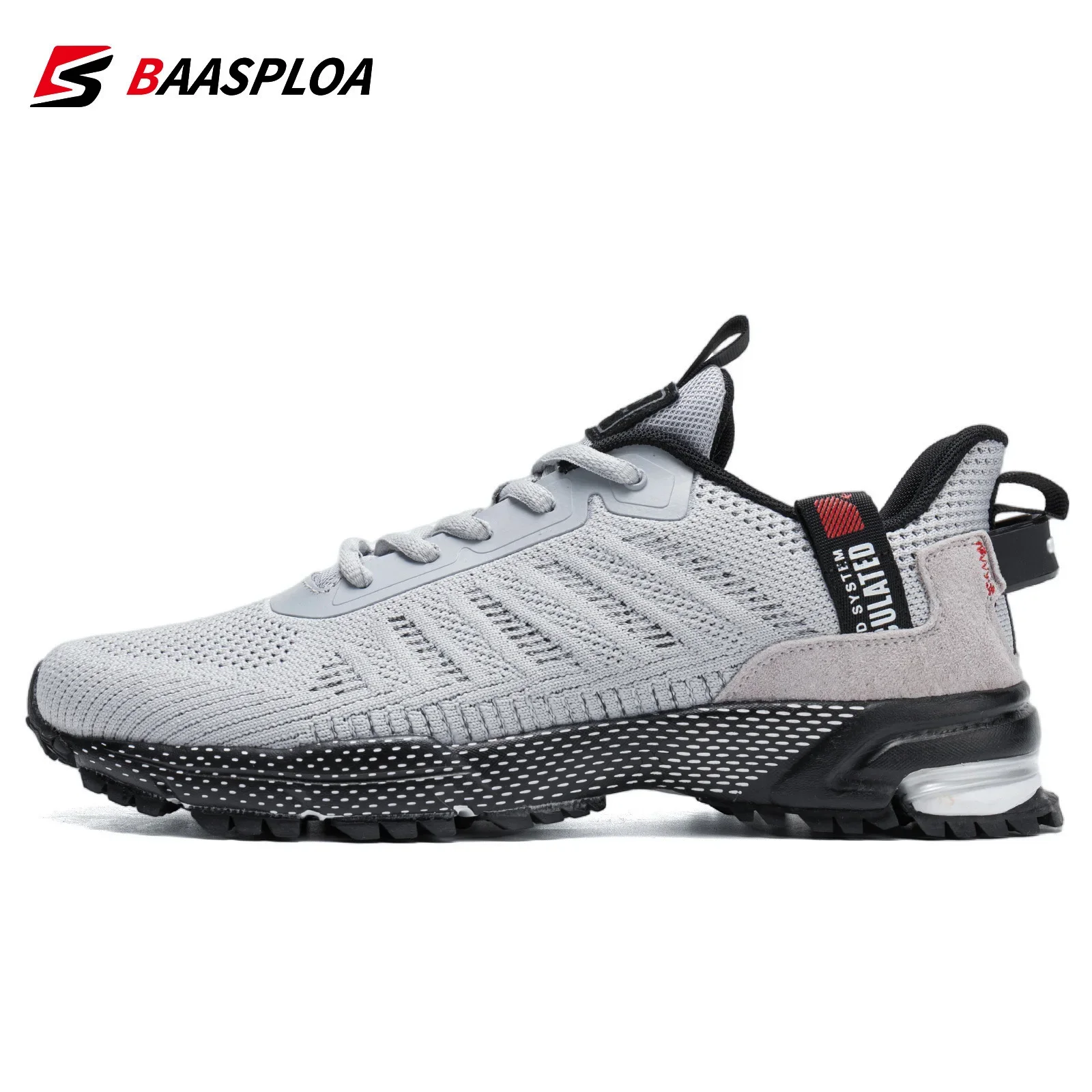 Baasploa Men Running Shoes Mesh Breathable Sport Shoes For Men Fashion Lightweight Casual Sneakers Non-Slip Lace Up Plus Size 50