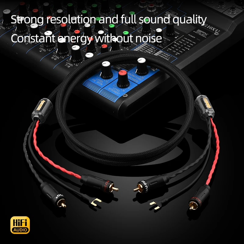 6N OFC HiFi Audio Phono Tonearm Cable 2RCA to 2RCA with Hi-end Grounding Spade Plug Dual Magnetic Ring for Amplifer