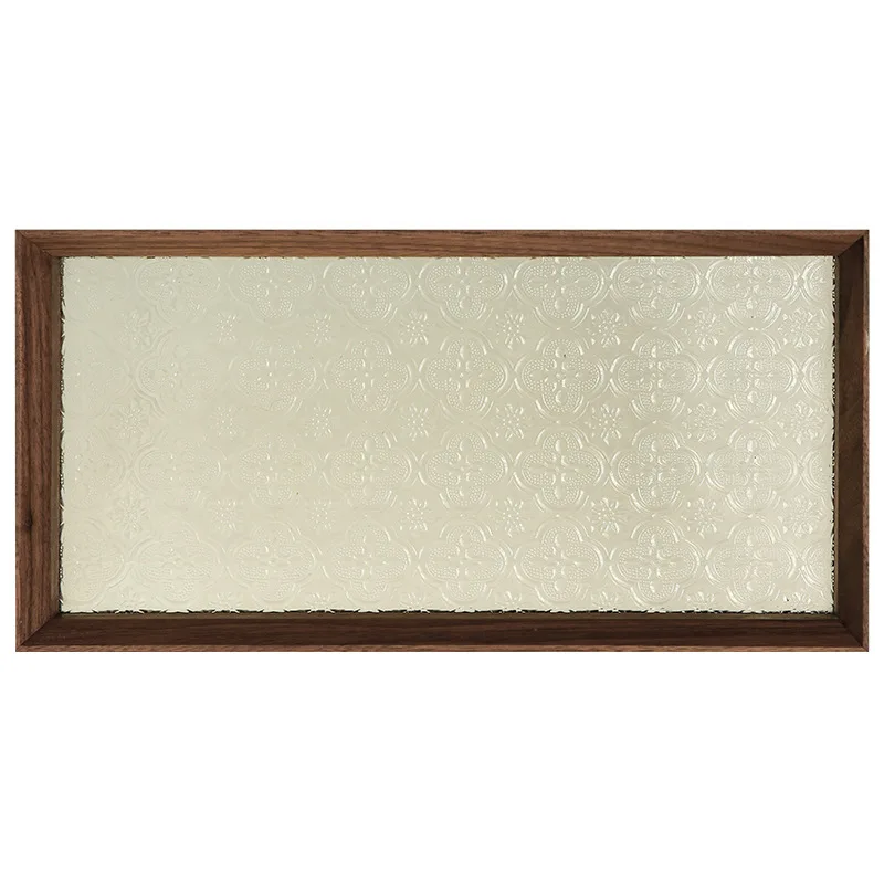 

Japanese retro begonia, embossed glass tea tray, black walnut wood rectangle
