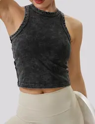 Women Summer American Retro Distress Cotton Crop Tops S-XXL Casual Make Old Vintage Comfortable Style Heavyweight Soft Tops