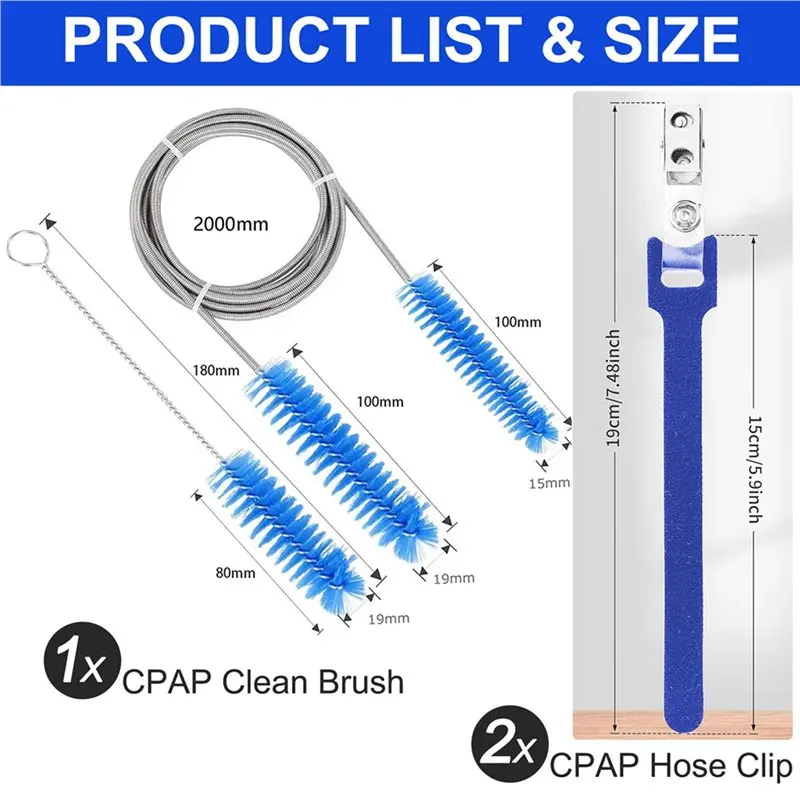 【NIE DOSTĘPNE】8-częściowy zestaw szczotek do czyszczenia rurek CPAP, odpowiedni do standardowych rurek i masek CPAP o średnicy od 15 do 22 mm