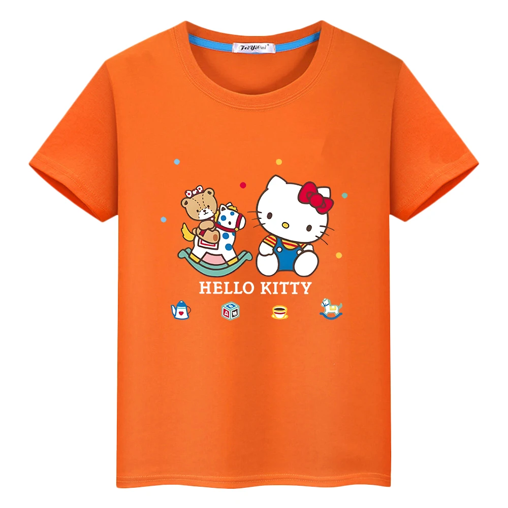 Camiseta corta con estampado de hello kitty para niños y niñas, Camisa de algodón 100%, camisetas bonitas de Anime, orgullo de verano, y2k, ropa de una pieza, regalo para niños