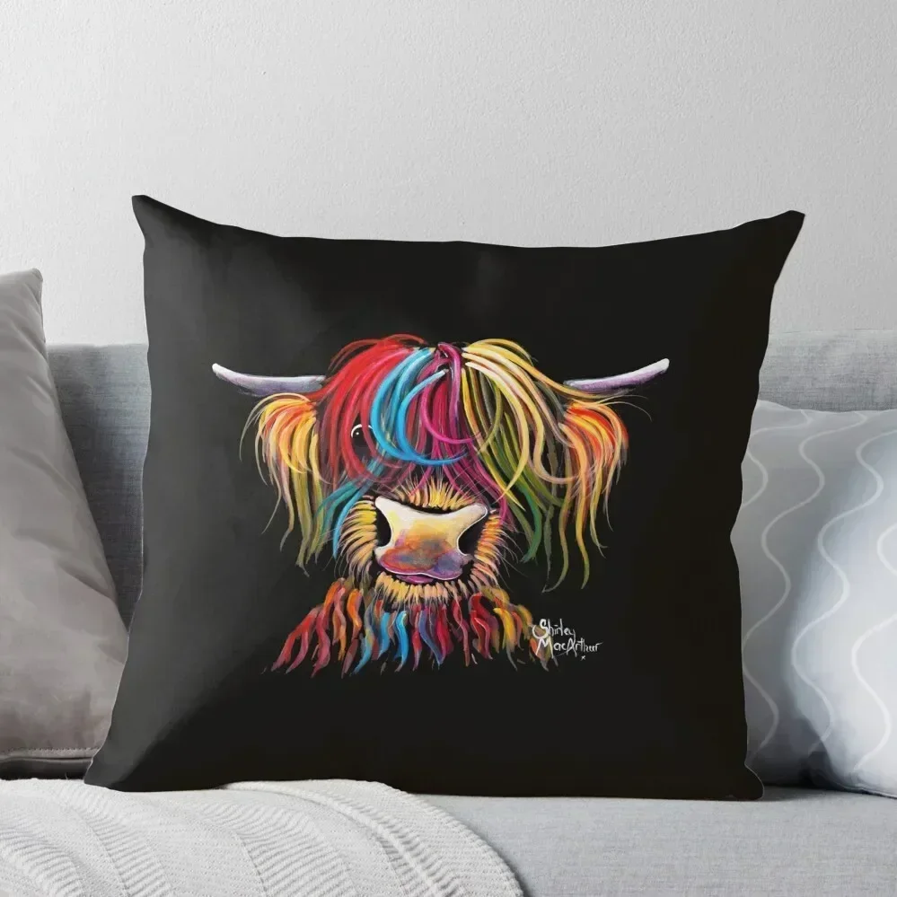 Scottish Hairy Highland Cow ' NELLY ' by Shirley MacArthur Throw Pillow pillows decor home sleeping pillows pillow