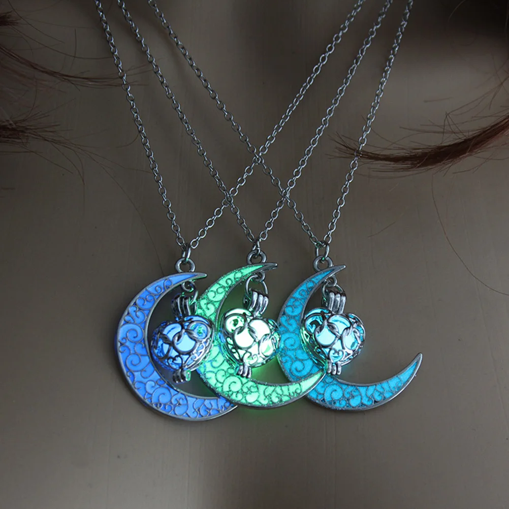 

3pcs Night Glow Necklace Luminous Dark Pendant Elegant Women Jewelry Heart Metal Charm Gift Valentine Birthday Wedding