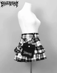 Preppy Style Black Plaid Short Skirt Elastic Waist Y2k Spring Summer Student Sweet Cute Girls All-Matching A-Line Mini Skirts